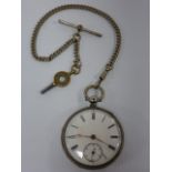 Victorian silver cased pocket watch hallmarked London 1880, with white enamel dial,