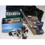 Fishing equipment inc various reels, two carrying boxes containing large quantity of assorted items,