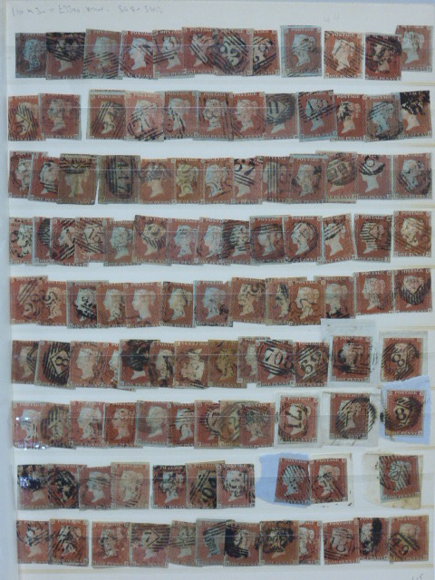 Postal History - GB QV 1841 Penny Red Imperfs, 110 on stock sheet, many shades in the range S8-SG12,