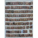 Postal History - GB QV 1841 Penny Red Imperfs, 110 on stock sheet, many shades in the range S8-SG12,