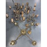 Four matching 5-branch brass ceiling lig