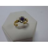 18ct gold Amethyst and Diamond ring, mar