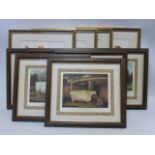 Set of six coloured prints showing assorted breeds of cattle, all in decorative mounts,