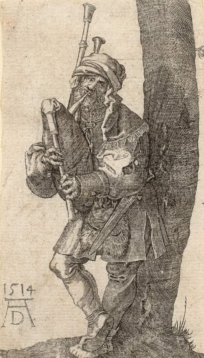 Albrecht Dürer
(1471–1528)
Der Dudelsackpfeifer
1514
Kupferstich
unten links in der Platte datiert