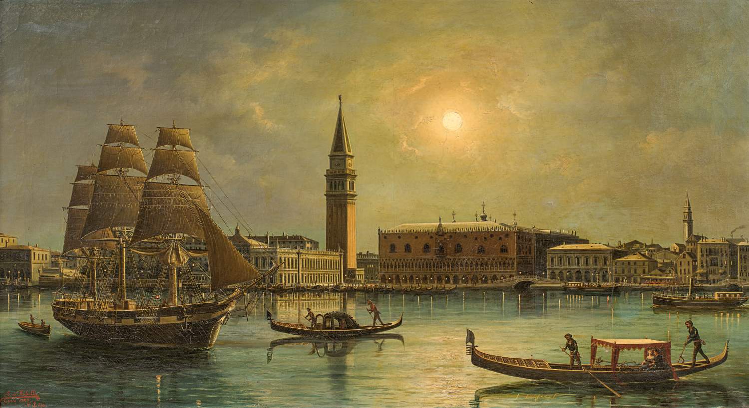 Ludwig Rubelli von Sturmfest
(1841–1905)
Venedig bei Mondschein mit Blick auf den Dogenpalast
1883
l
