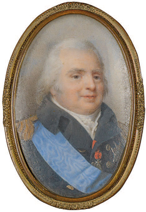 Jean Baptiste Isabey
(1767–1855)
Portrait de Louis XVIII
1814
Gouache auf Elfenbein
rechts in der