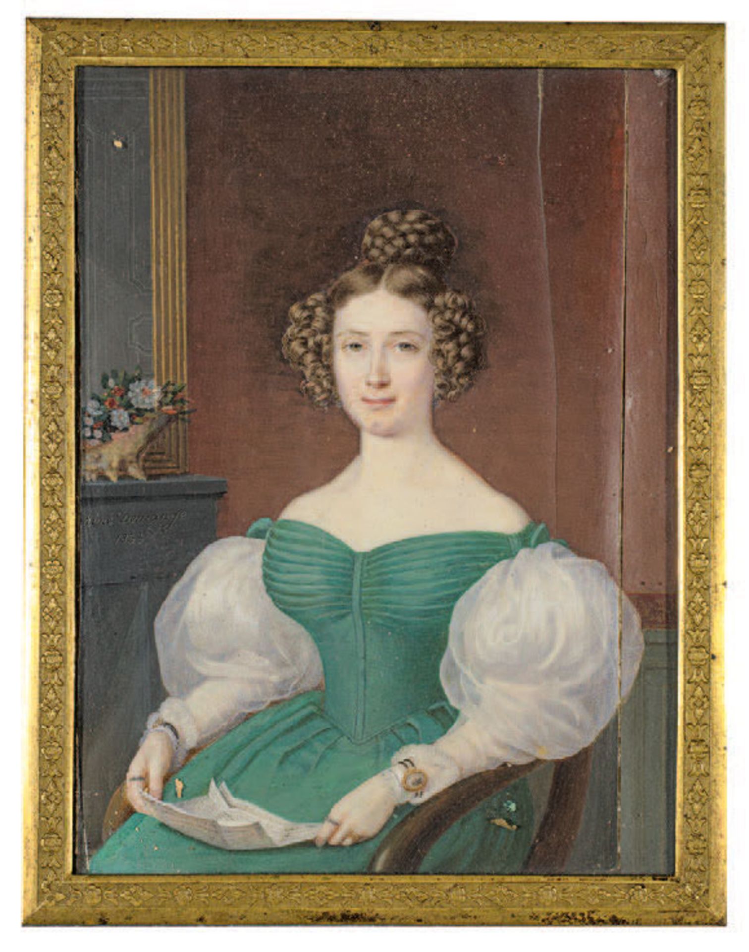 Pierre Aimé Démange
(1802–1853)
Portrait d'une femme à la lettre
1833
Gouache auf Elfenbein
links in