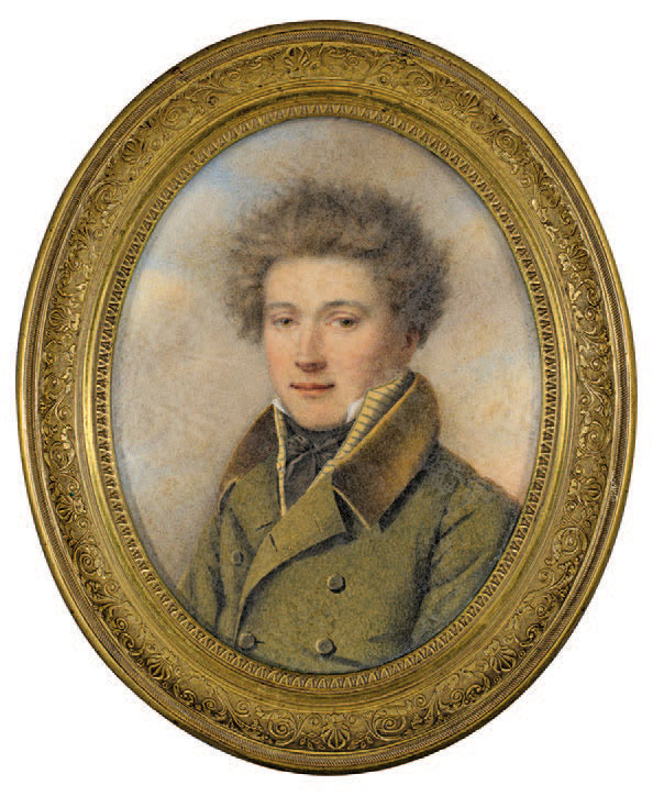 Simon-Jacques Legros
(?–ca. 1824)
Portrait d'un jeune homme en manteau vert
1818
Aquarell auf Papier