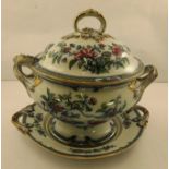 A PEARLWARE "CHINESE TREE" DESIGN SOUP TUREEN with stand, cover and ladle