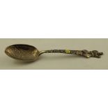 LEVI & SALAMAN A SILVER AND ENAMELLED COMMEMORATIVE SPOON for Table Bay and Table Mountain, Cape
