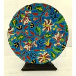 AN EARLY 20TH CENTURY LONGWY FRENCH FAIENCE PLATE, having turquoise ground and stylised floral