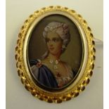 ITALIAN SCHOOL A 20TH CENTURY MINIATURE HEAD & SHOULDERS OF A YOUNG LADY BROOCH/PENDANT oval, set