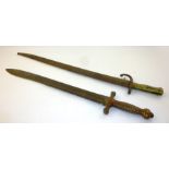 A 19TH CENTURY FRENCH CHASSEPOT BAYONET AND STEEL SCABBARD no marks or engraving 71cm overall.