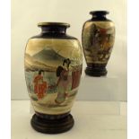 TWO JAPANESE SATSUMA VASES of baluster form, both with bijin in landscape decoration, one 31cm tall,