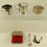 CHARLES HOUGHAM A GEORGE II SILVER SALT raised on three feet, London 1759, together with a silver