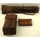 A 20TH CENTURY SWISS LEATHER STITCHED CARTRIDGE POUCH, one signed Ed Muller - Mettwenstetter, and