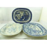 THREE VARIOUS VICTORIAN EARTHENWARE PLATTERS each transfer decorated in underglaze blue and white,