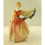 A ROYAL DOULTON BONE CHINA FIGURE "GAY MORNING", a girl in pink dress with turquoise shawl, ref.