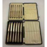 HAWKSWORTH EYRE & CO TWO SETS OF SILVER HANDLED TEA KNIVES in original vendor's box, Sheffield