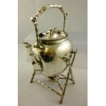 ATKIN BROTHERS AN AESTHETIC DESIGN SILVER PLATED SPIRIT KETTLE with chinoiserie faux bamboo