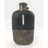 JAMES DIXON & SONS LTD. A VICTORIAN SILVER MOUNTED HIP FLASK, having hinged twist cover and