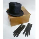 AN 'AUSTIN REED' REGENT STREET BLACK SILK TOP HAT together with a black EVENING TAIL COAT, WAISTCOAT