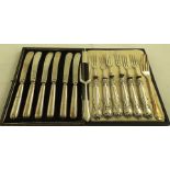 MIXED MAKERS A SET OF SIX SILVER HANDLED TEA KNIVES with EPNS blades and a set of silver handled