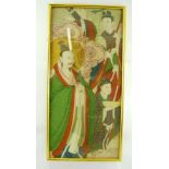 A CHINESE HAND PAINTED SCROLL FRAGMENT, depicting courtly figure with attendants, verso bears