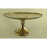 KEMP BROTHERS A GEORGE V SILVER CAKE STAND having beaded edge on waisted flared stem with circular