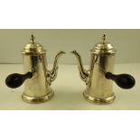 MARTIN HALL & CO LTD A SILVER CAFE AU LAIT SET comprising two pots of Georgian tapering