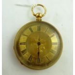 A LATE 19TH/EARLY 20TH CENTURY SWISS GOLD COLOURED METAL OPEN FACE LADY'S POCKET WATCH, having