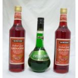 DE KUYPER GRENADINE COCKTAIL SYRUP, 2 x 70cl bottles KUSENIER FREEZER MINT CREME DE MENTHE, 1 x 50cl