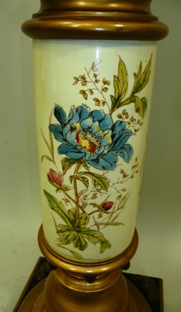 AN EDWARDIAN AESTHETIC DESIGN TORCHERE, ebonised and gilt wood, with hand coloured ceramic stem, - Image 4 of 4