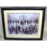 AFTER L.S. LOWRY "The Prayer Meeting" and "Coming Home from the Mill", two large colour Prints, 51cm