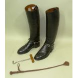 A PAIR OF BLACK HUNTING BOOTS by D. Davies of Brynmawr (approx size 9), together with a pair of boot