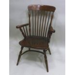 A GEORGIAN DESIGN WINDSOR TYPE PROVINCIAL ARMCHAIR, having bar back construction with turned arm