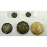 A SELECTION OF COINS, to include Edward III Half Groat, Restruck Marie Theresa, Mexican 100pts 1896,