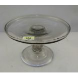 A MID 18TH CENTURY GLASS TAZZA, dish topped on a writhen stem, the domed base with folded rim, circa