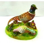 AN EARLY 20TH CENTURY CROWN STAFFORDSHIRE MODEL GROUP OF A PAIR OF ORIENTAL PHEASANTS hand decorated