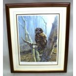 AFTER IAN NATHAN "Morning Watch" a woodland scene with owl, a limited edition colour Print, signed