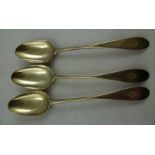 PATRICK ROBERTSON A SET OF THREE GEORGE III SCOTTISH SILVER TABLE SPOONS, the Celtic point handles