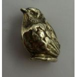 LEVI AND SALAMAN AN EDWARDIAN MINIATURE SILVER PIN CUSHION in the form of a wren, London 1906/07,