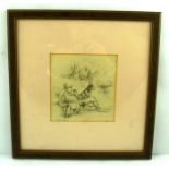 AFTER K F BARKER Resting man with Terriers, a black and white Print signed in pencil K F Barker