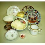 A QUANTITY OF 19TH AND 20TH CENTURY CERAMICS including; a Newhall saucer bowl, a two-handled mug,