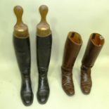 A PAIR OF BLACK LEATHER RIDING BOOTS with "Maxwell Dover Street, London" wooden trees, together with