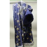 A 20TH CENTURY MEDIEVAL GENTLEMAN COSTUME in the manner of Court dress comprising tabard tunic, blue