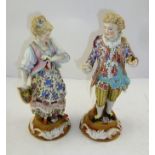 A PAIR OF MID 20TH CENTURY GERMAN PORCELAIN FIGURES of a young man and woman in stylized 18th