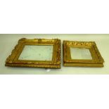 A 19TH CENTURY ORNATE GILT GESSO FRAMED WALL MIRROR, plate size 45 x 34cm, together with ANOTHER