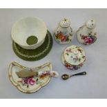 A WEDGWOOD CAMEO WARE NIGHTLIGHT HOLDER, together with a Royal Crown Derby "Derby Posies" pattern