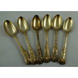 WILLIAM CRIPPS A SET OF SIX GEORGE IV SILVER DESSERT SPOONS Kings pattern, crested, London 1827,